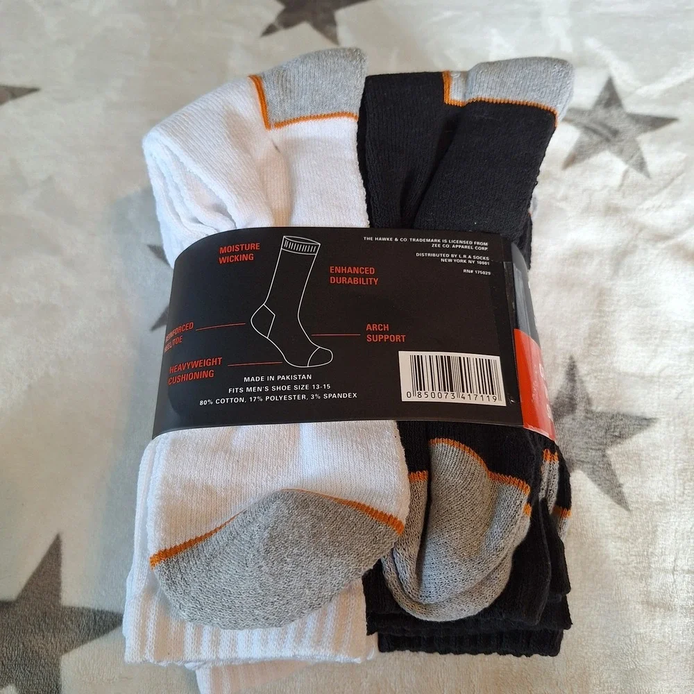 Hawke & Co 10 Pair Extended Sz Men's 13-15 Cotton Blend Work Socks Arch Support